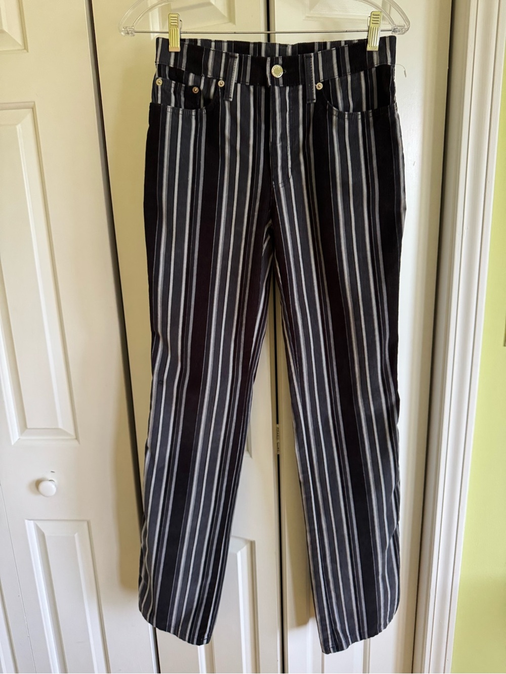 ROCCO BAROCCO Black/Gray Cotton Striped Velveteen Jeans 27